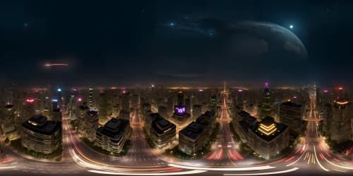 high quality realistic futuistic night city skyline view