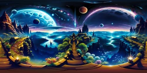 Ultra high-res VR360 masterpiece. Interstellar portal aglow with countless stars. Resplendent celestial bodies, galaxies, constellations filling the VR360 expanse. Lustrous milky way, shimmering nebulas, twinkling star clusters. Artistic style: Hyper-realism.