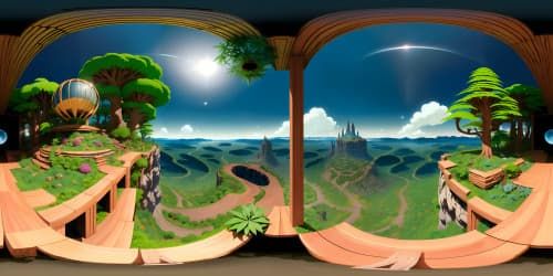 Ultra high-res VR360 view, forest setting, rich textures, Hyperrealism style. Abundant, vibrant marijuana leaves pattern, intricate detailing, embedded subtle smile motifs. Masterpiece quality, lively wood grain patterns, whimsical embodiments. 