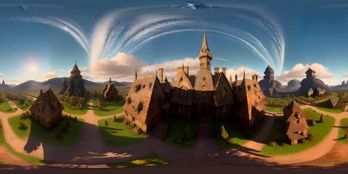 Masterpiece detailing, VR360 view, Freddy Kruger house, gothic gables, ultra-high-res decay. Distressed crimson wood, spectral moonlight. Weathered surfaces, shadows dancing, VR360 Pixar-style macabre. Barred windows, silhouette menace. Looming yet welcoming, eerie VR360 reality.