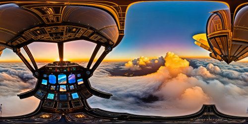 A flawlessly rendered, high-resolution Pixar-style spaceship helm featuring intricate control panels, vivid holographic displays, and panoramic VR360 views of an awe-inspiring alien universe with sprawling galaxies and cosmic phenomena, evoking a Starship Troopers-inspired aesthetic - a truly mesmerizing and detailed artistic achievement.