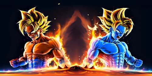 DRAGON BALL Goku black hair and blonde hair. in a whole body view 