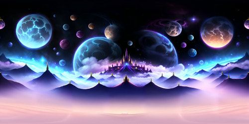 VR360 focus, ultra high-res feline aesthetic, big-eyed manga style cat, pastel-infused color palette, 3D fur detailing. Cosmic backdrop, twinkling star clusters, soft-hued nebulae, celestial bodies, and swirling galaxies. VR360 panorama, fantasy art style finish.