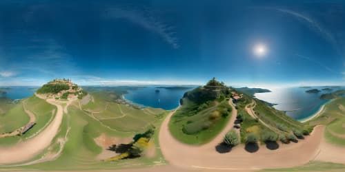 hill top with ocean and town down the hill amazing view