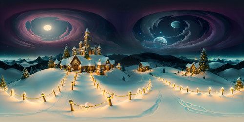 Snow mountains in yellow Christmas lights 