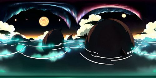Masterpiece quality, luminescent night sea, VR360 shimmering reflections, profusion of stars. Outreached cosmos, ultra-high resolution, VR360 velvet-black firmament. Pixar-style luminosity, undulating ocean surface, exaggerated starlight prisms dancing on waves.