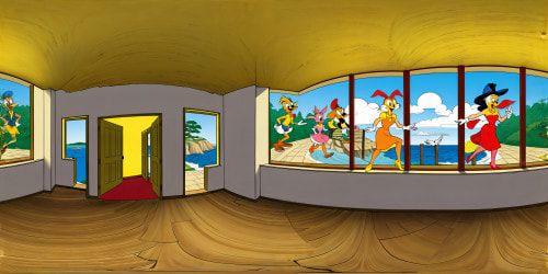 AltesKellergewölbe mit gelben runden Fenster und Aulick zum meer