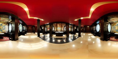 VR360 of grand room, domed stained-glass, iconic revolutions embodied, socialist artistry, Oriental flair. High-res masterpiece, VR360 of dark decor, massive original paintings, historic socialist symbols. Immense mirror, striking contrast, hidden socialist-museum-library ambiance.