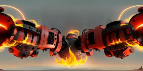 VR360, ultra-high-resolution, fiery inferno, dominating 90s style bedroom, heat distortion effects, vivid red-orange hues. Infernal masterpiece, intense contrast. VR360 glimpse, flaming spectacle, mesmerizing, best quality.