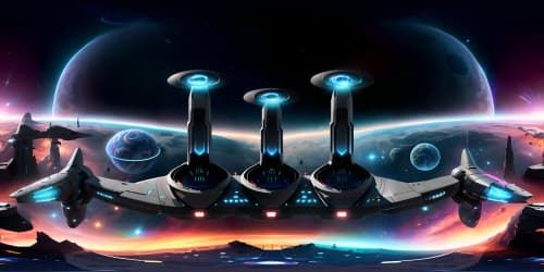 Ultra HD, VR360 masterpiece, sci-fi command bridge perspective, ambient night viewing. Panoramic VR360 galaxy, clustered stars, nebula swirls, cosmic blues and purples. Futuristic console, backlit controls, holographic displays, digital painting in pixellated style. High-resolution, immersive VR360 experience, desktop visual.