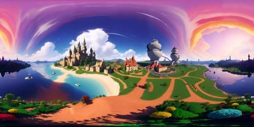 a red world with a lot of castles and a lot of colourfull stars