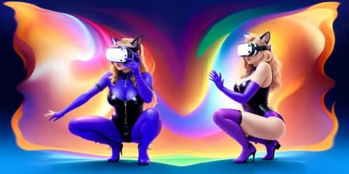 five girls,wearing pink leotards,blonde,cat ears,squatting