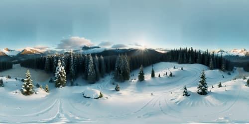 snow capped mountain top during a blizzard with distant evergreen trees