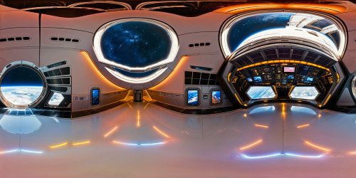 A futuristic, stunning starship hangar within the heart of a bustling space station, sleek metallic surfaces reflecting ambient neon lights, advanced technology and intricate details in Ultra HD splendor, a flawless visualization of the pinnacle of sci-fi artistry.
