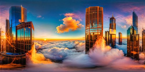 A meticulously crafted digital artwork showcasing a breathtaking futuristic metropolis at sunset, gleaming skyscrapers reflecting warm hues, bustling hover vehicles, neon lights casting a vibrant glow, intricate details in every corner, all brought to life in stunning 8K resolution.