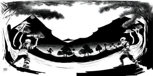 Uzumaki Naruto is fighting with Uchiha Sasuke at The Valley of the End.