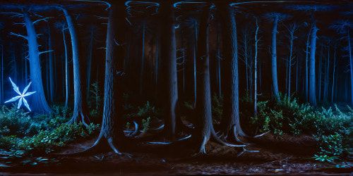 A flawless, ultra high-resolution depiction of a mesmerizing blue bioluminescent forest under a star-sparkled night sky, radiating an ethereal, otherworldly glow akin to James Cameron's Avatar, a visual masterpiece of awe-inspiring luminescence and intricate, detailed foliage.