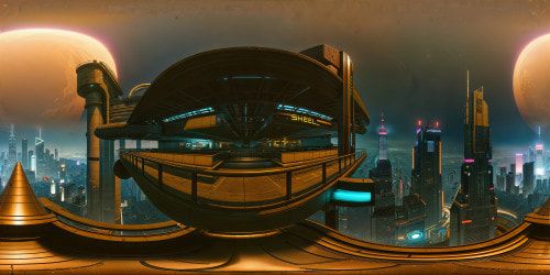 A futuristic metropolis of gleaming skyscrapers, pulsating neon lights reflecting off sleek surfaces, bustling hovercars soaring through the pristine air, under a sky full of swirling auroras; an architectural symphony captured in ultrahigh definition, an absolute visual masterpiece.