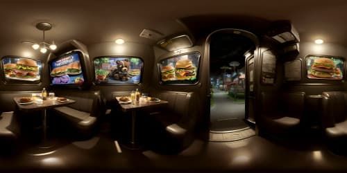 game five night at freddy's restaurant, with u.s. 90s fast food style creepy dark light. with a scary mechanical dark brown teddy bear