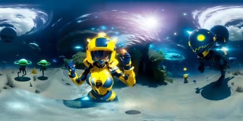 space lady fighting alien monster ocean