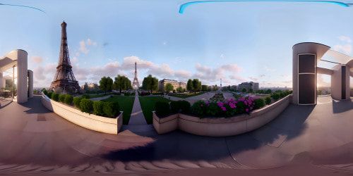 Parisian sunset balcony breakfast spread view of Eiffel Tower 