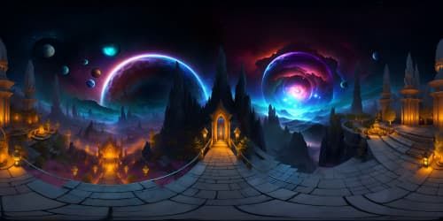 ultra-high-resolution VR360, masterful detail, unparalleled artistry, grandeur of Garhkk universe, spectral colors, intricate cosmic patterns