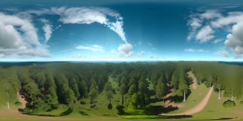 Masterpiece quality VR360, ultra high-res, elevated forest lookout platform. Tree canopy panorama under stormy, dark clouded sky. Rain-swept forest hillside, creating immersive VR360 forest view.