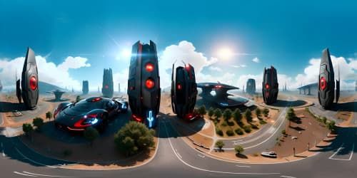 a red flat world with a lot of trees and castles and a blue skys and red stars and a blue sun