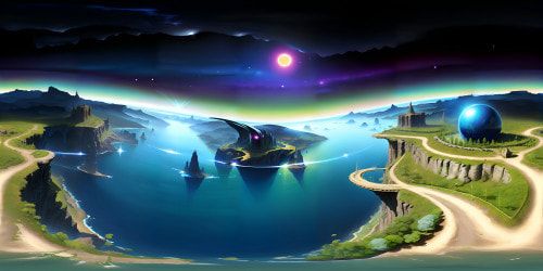 VR360 futuristic theatre masterpiece, ultra high-res finesse, gleaming chrome details, glass-paneled floor unveils tech whirl beneath. VR360 overhead, encapsulated by cosmic panorama, nuclear winter aesthetic. Pixar-style polish, modern marvel. Exceptional quality, ultra high definition.