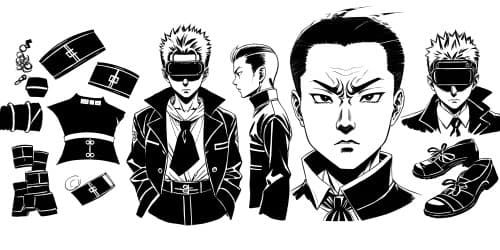 jujutsu kaisen. Gojo Satoru in his silver hair and with his blue eyes. with his typical black ribbon blinder on his face and his clothes are all black