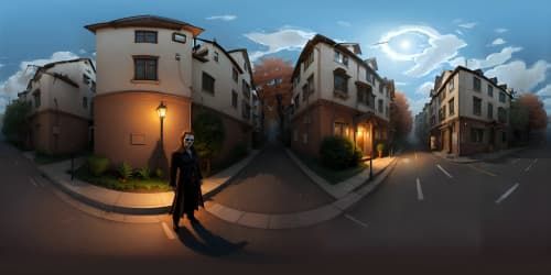 character Michael Myers standing on the street. halloween atmosphere.
