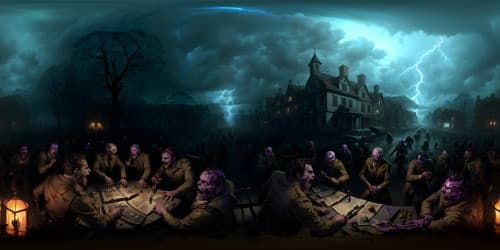 many zombies as in the Walking Deads leaving skulls and flesh in face on the street and screaming.faced are dark gray or purple, like the dead ones. storming at you. facing the front.