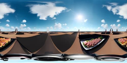 five pigs wearing tophats and darkglasses eating ham sandwiches sky