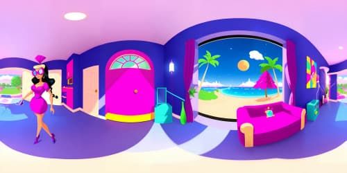 barbie wearng pink vr glasses and purple dress