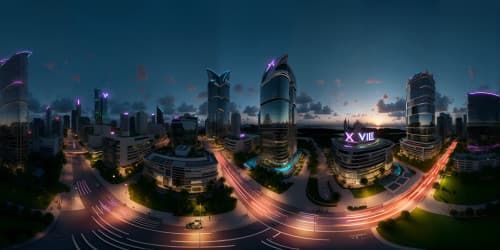 VR360 digital realism, ultra-high resolution, shimmering city lights, Miami Beach skyline at night, luminous skyscrapers, riverside reflections on water. Overarching darkness, masterpiece quality, VR360 vividness amplified.