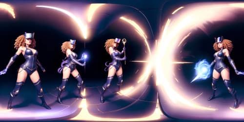 three black female sorceresses carrying blue staffs bursting with energy. one woman has dreadlocks.one is wearing thigh high boots.one has a flaming sword.