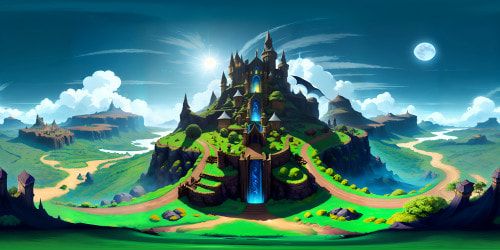 Dragon silhouette, midnight sky, lunar glow, wispy clouds, breathable flame trail, castle silhouettes, Game of Thrones inspired. Masterpiece elements, ultra-high resolution, intricate detailing. VR360 view, fantasy style rendering, depth of field. Enthralling VR360 experience.