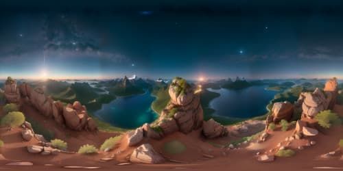 VR360 digital painting masterpiece, ultra high res moonlight radiance, serene lagoon reflection. Soft mist-enshrouded, majestic mountain peaks, VR360. Shimmering celestial bodies, night sky illumination. Pinnacle of artistic grandeur.