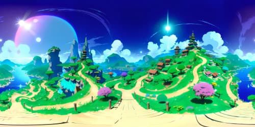 Masterpiece level VR360, ultra high-resolution view, Pandora's floating mountains soaring, vibrant bioluminescent flora, exotic alien ecosystem, ethereal beauty, fantasy art style.