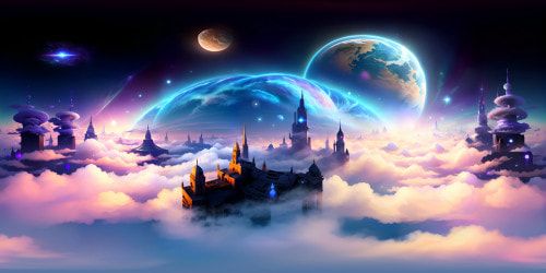 Floating city above the clouds futuristic