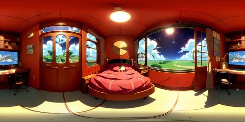 Institutional grandeur, polished wood, aviation charts adorning walls, sprawling aircraft models, enormous windows, revealing VR360 view of runways, landing airliners. Mix of Pixar-style detail, hyper-realistic textures. Unending depth, immense space, highlighting rich educational ambiance, VR360 degree view.