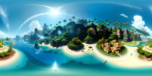 Masterpiece-quality, ultra-high-res palm panorama. VR360 view of dense, detailed palm fronds. Shimmering, hyper-realistic textures, undulating leaf patterns. Enveloping emerald canopy in VR360. Style: hyperrealism.