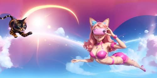 barbie boy wearing pink vr glasses with cute cat ears , Ken 