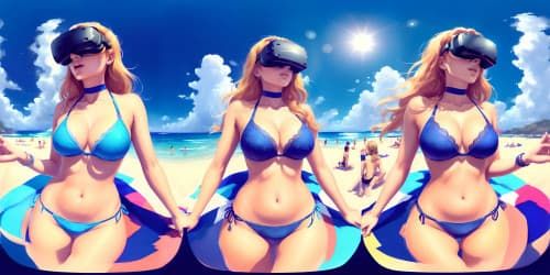 WOMEN AT THE BEACH WEARING SWIMSUITS 