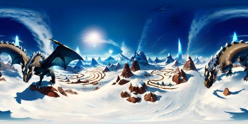 VR360, towering dragons, ethereal glow, obsidian scales. Fantasy style, grandeur, vibrant color palette, ultra-high resolution. Elegant dragon flight, vast sky canvas. Peak VR360 scene, masterfully crafted.