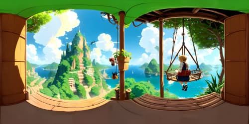 king kong and blonde beauty, jungle, swing, rooftop, skyscraper