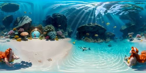 Ariel the mermaid swimming in the sea, with her head above water, cute
