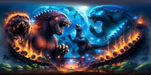 Godzilla and Kong eperately standding