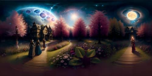 Masterpiece quality VR360 view, ultra-high resolution, celestial universe backdrop, pink sun bathing the immense cosmic sky, vibrant constellations, remarkable nebulae patterns. Artistic style: digital realism.