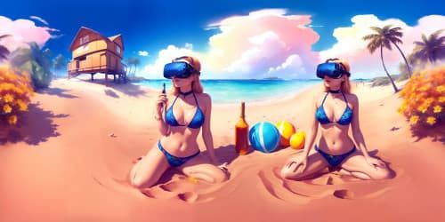 WOMEN AT THE BEACH WEARING SWIMSUITS 